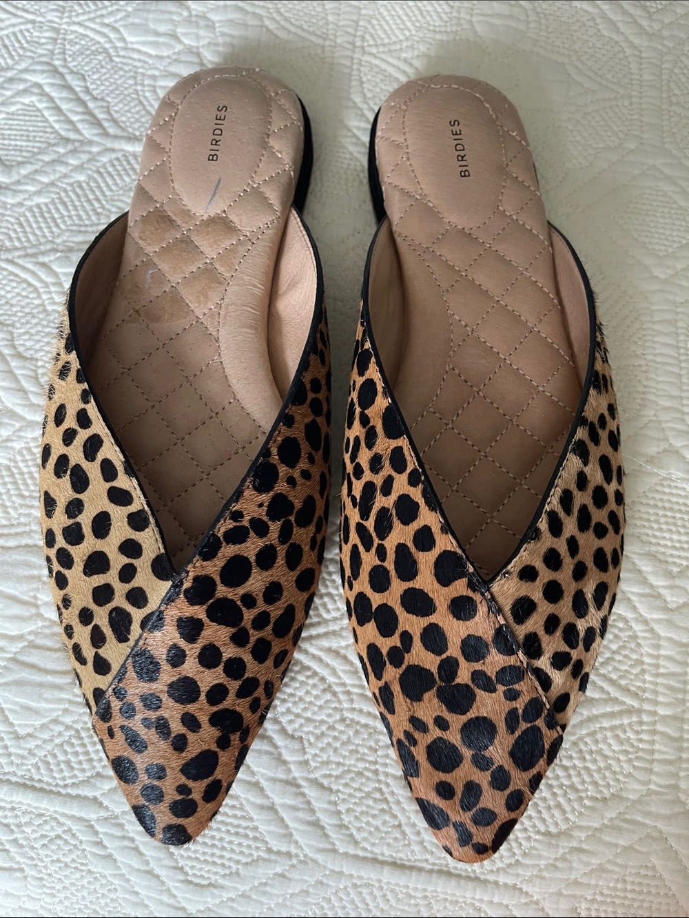 NEW Birdies Leopard-Print Pointed Slip-On Mules in Tan and Black 7